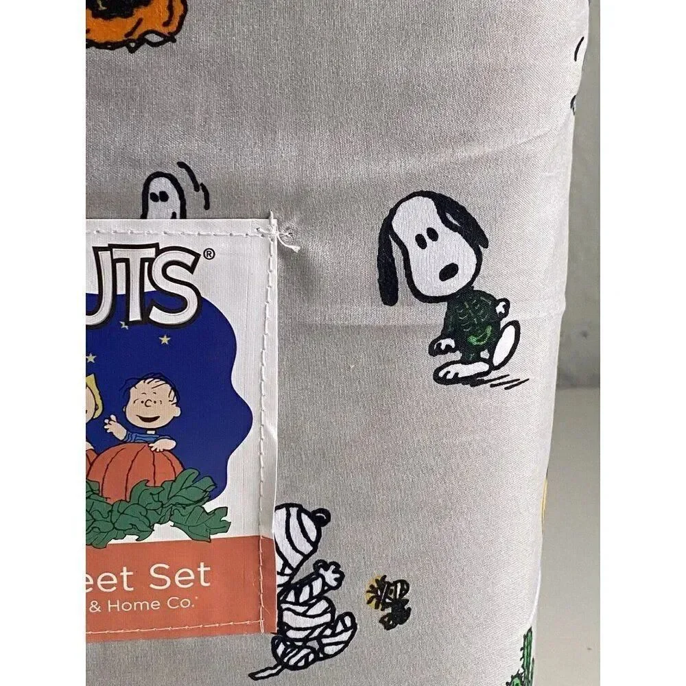 Peanuts Snoopy Halloween QUEEN Sheet Set Pumpkin Cactus Cowboy Pumpkin‎ NEW